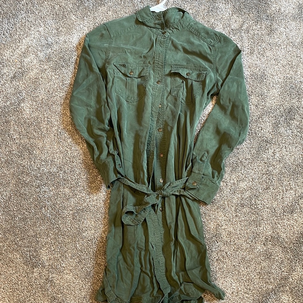 Banana Republic Womens Army green button up dress.